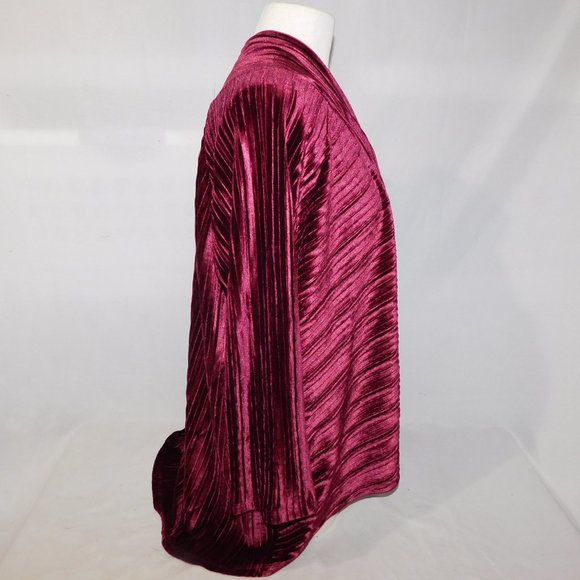 Andrea Jovine Womens L Long Sleeve Draping Burgundy WINE Velour Open Cardigan - Picture 4 of 8